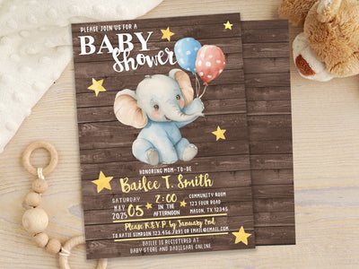 Neutral Elephant Circus Baby Shower Invitations