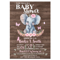 Pink Floral Elephant Baby Shower Invitations