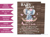 Pink Floral Elephant Baby Shower Invitations