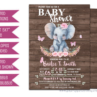 Pink Floral Elephant Baby Shower Invitations