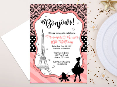 Paris Birthday Invitation Girl Party Bonjour