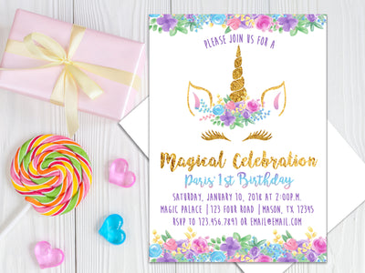 Unicorn Head Birthday Invitation