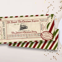 Vintage Christmas Train Ticket Invitations