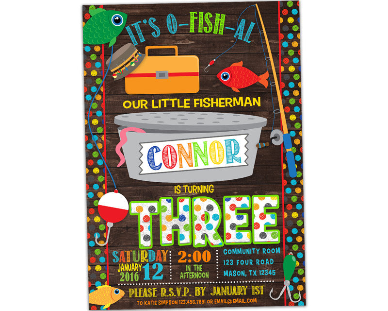 WERNNSAI Gone Fishing Invitation with Envelopes - Little Fisherman 1st  Birthday Party Supplies for Kids Swim Pool Beach Summer The Big One  Birthday