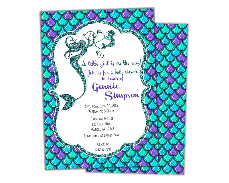 Glitter Mermaid Baby Shower Invitations Girl