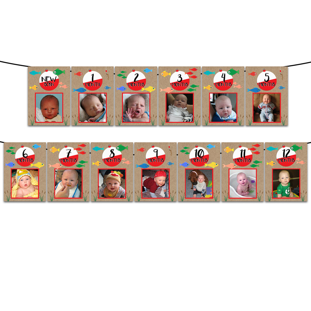 1 12 Month Fishing Bobber Photo Banner the Big One Fishing Birthday Bobber  Milestone Banner Fishing Birthday Decorations DIGITAL 